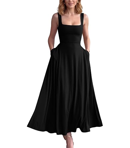 YMDUCH Women's Casual Short Sleeve Square Neck Solid Slim Flowy